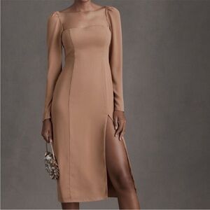 Women’s 6 BHLDN Kayleigh Georgette Long Sheer Sleeve Midi Dress in Sienna